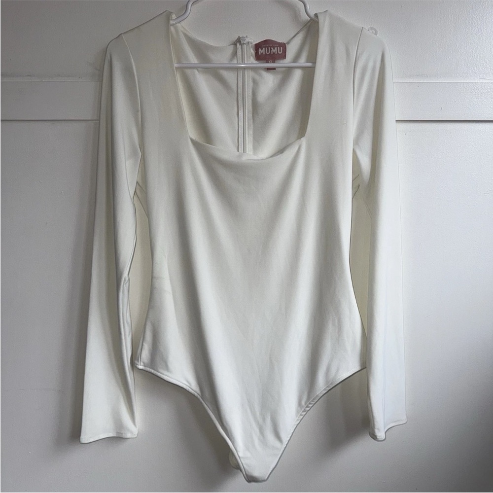 Show Me Your Mumu Long Sleeve Square Neck Bodysuit‎ Sz XL Layering Stretch Ivory